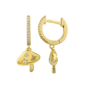 Dangling Mushroom Diamond Huggie Earrings