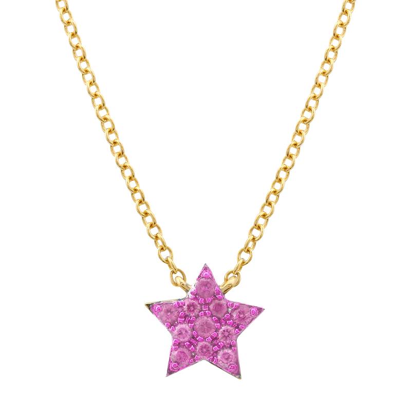 Pink Sapphire With Color Rhodium Star Necklace