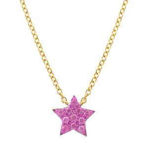 Pink Sapphire With Color Rhodium Star Necklace