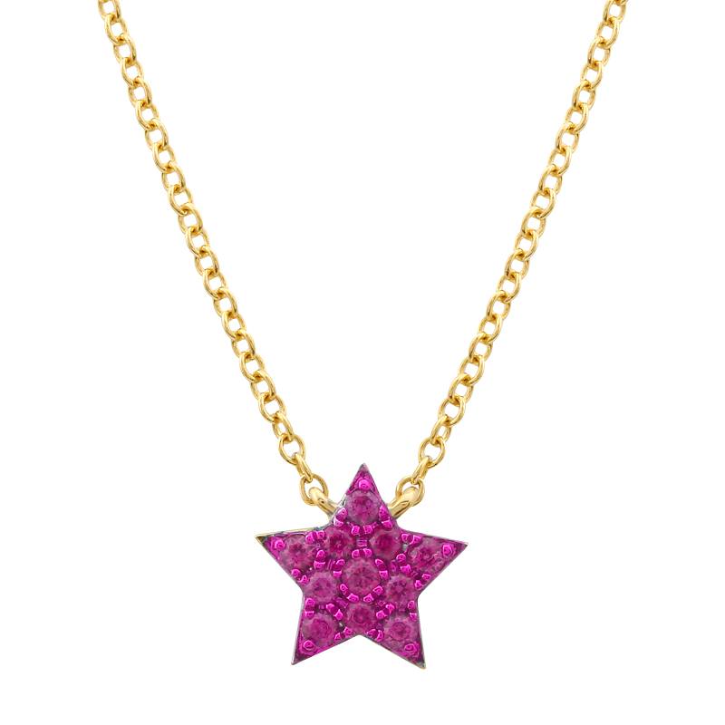 Ruby whit color Rhodium Star Necklace
