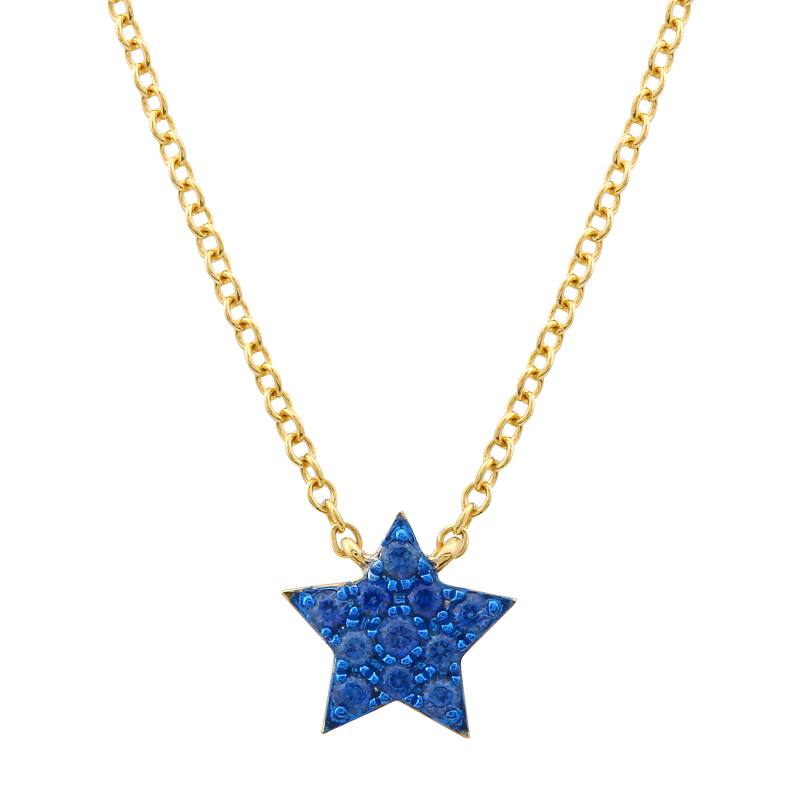 Blue Sapphire With Color Rhodium Star Necklace