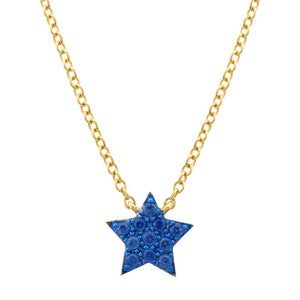 Blue Sapphire With Color Rhodium Star Necklace