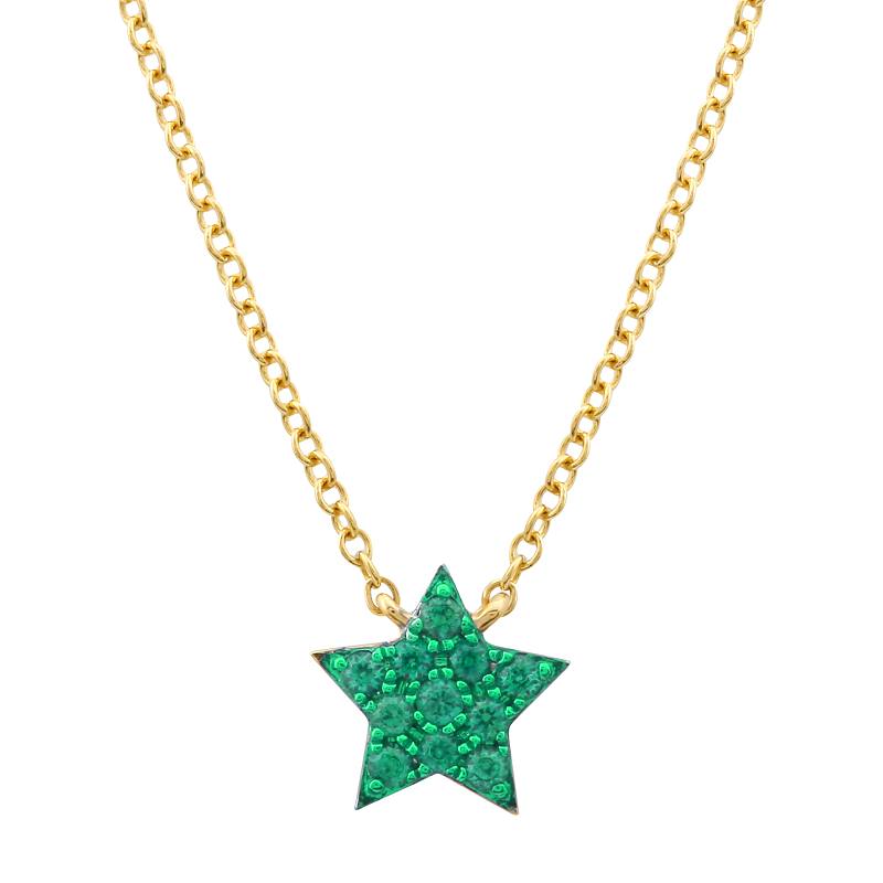 Tsavolite whit color Rhodium Star Necklace