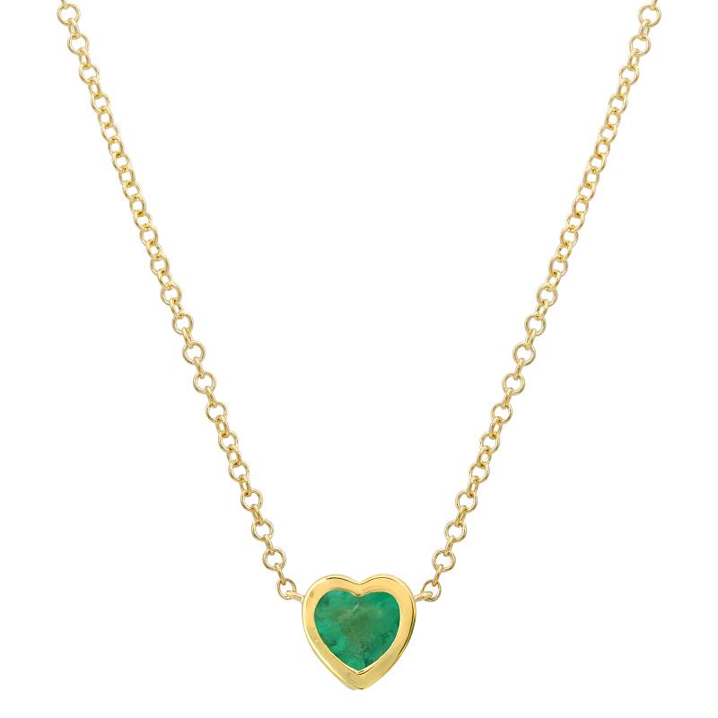 Bezel Set Heart Emerald Necklace