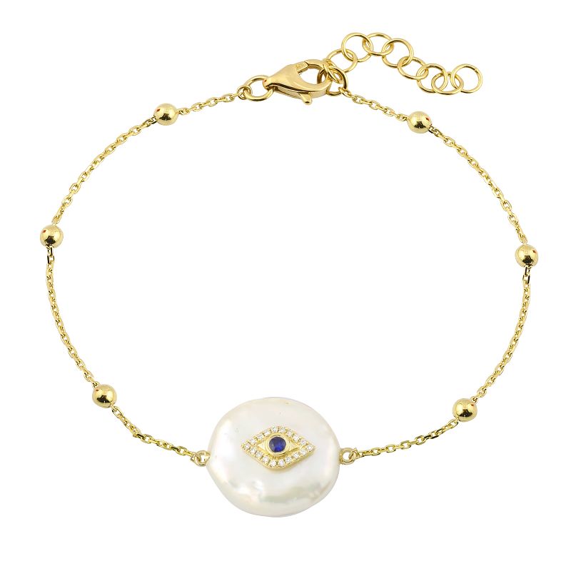 Coin Pearl Evil Eye Bracelet