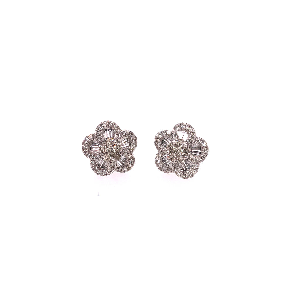 Flower Baguette Diamond Studs