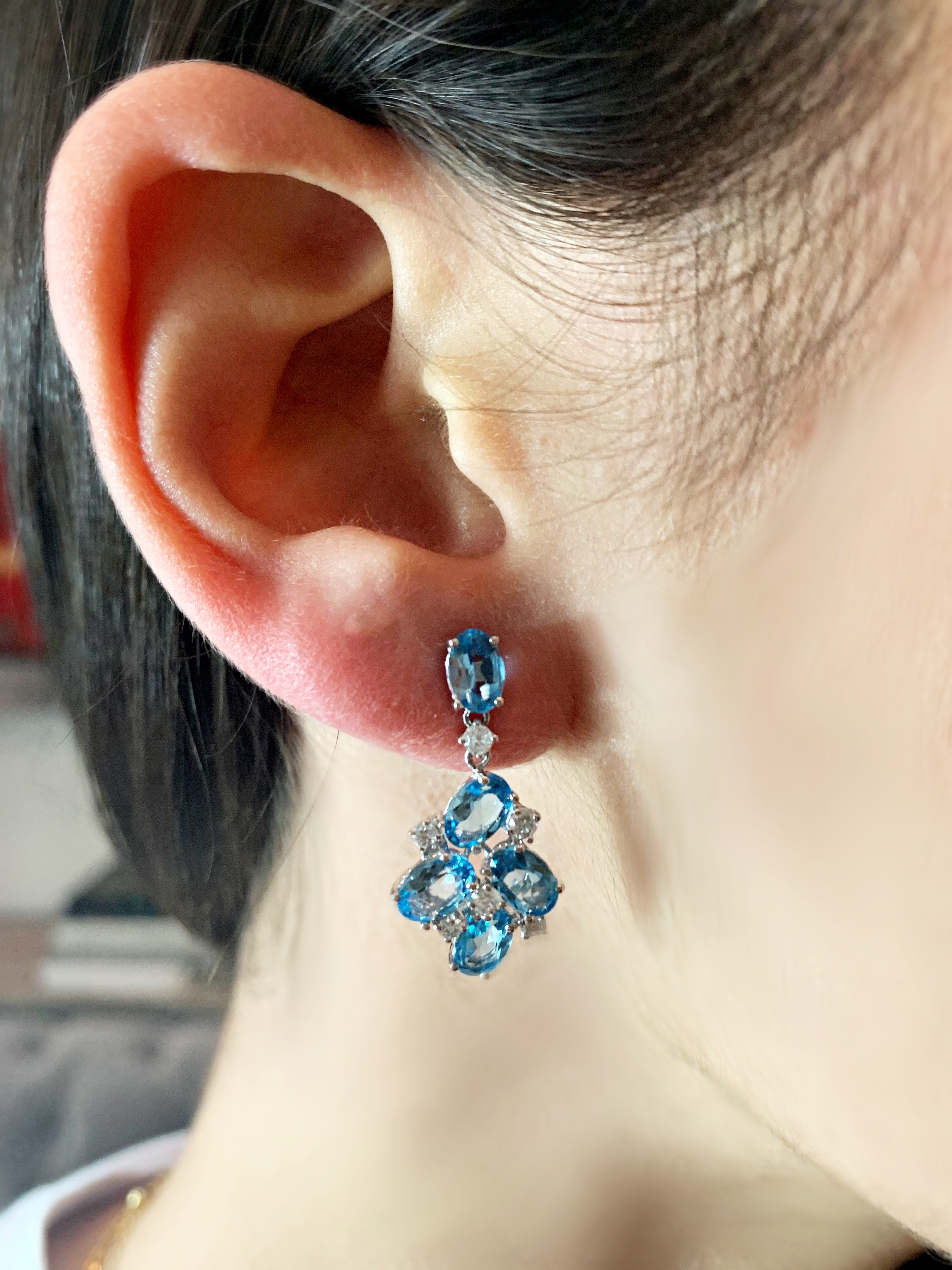 Blue Topaz Diamond Earrings
