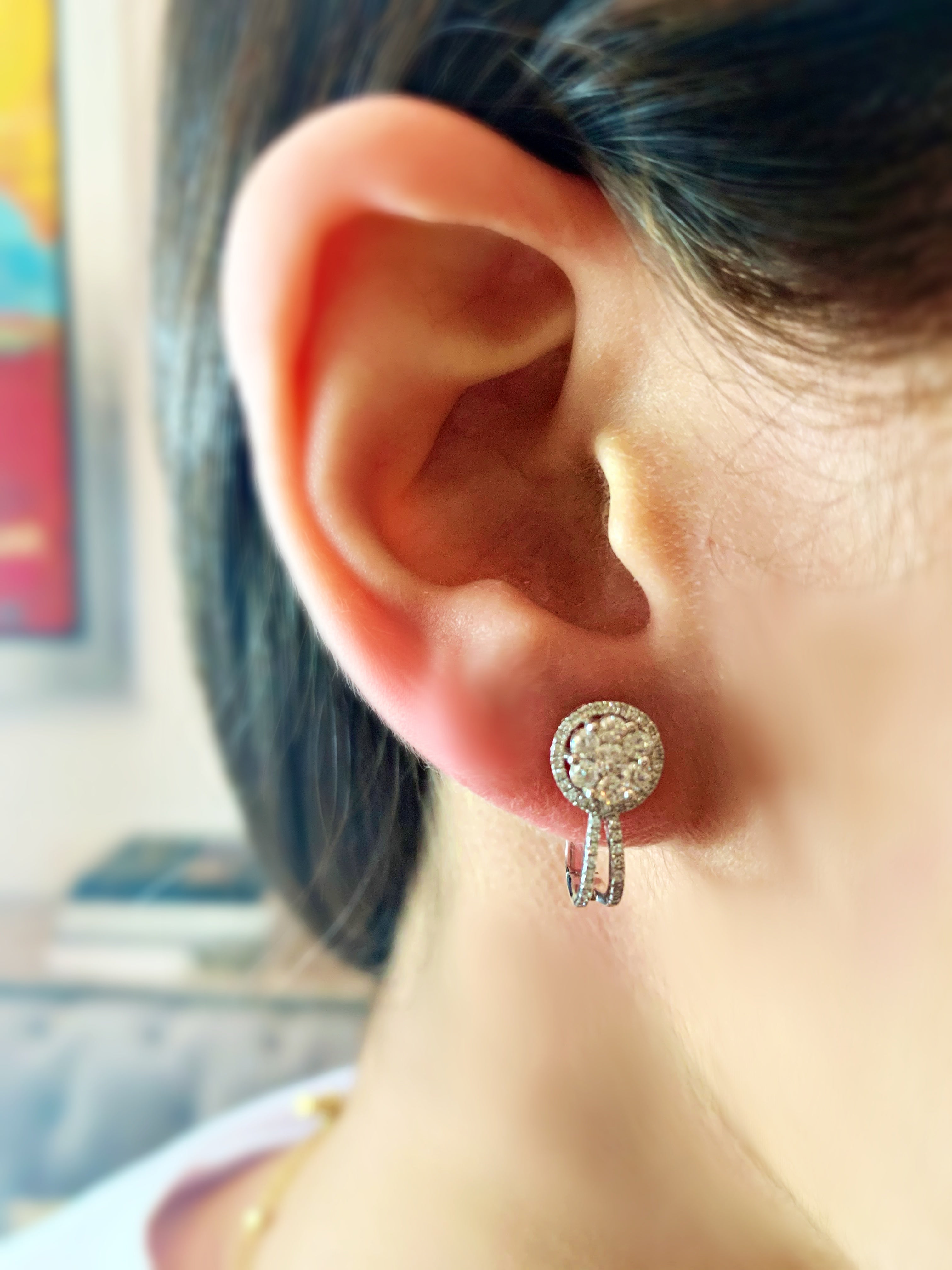 Flower Stud Earrings with Diamond Hoop
