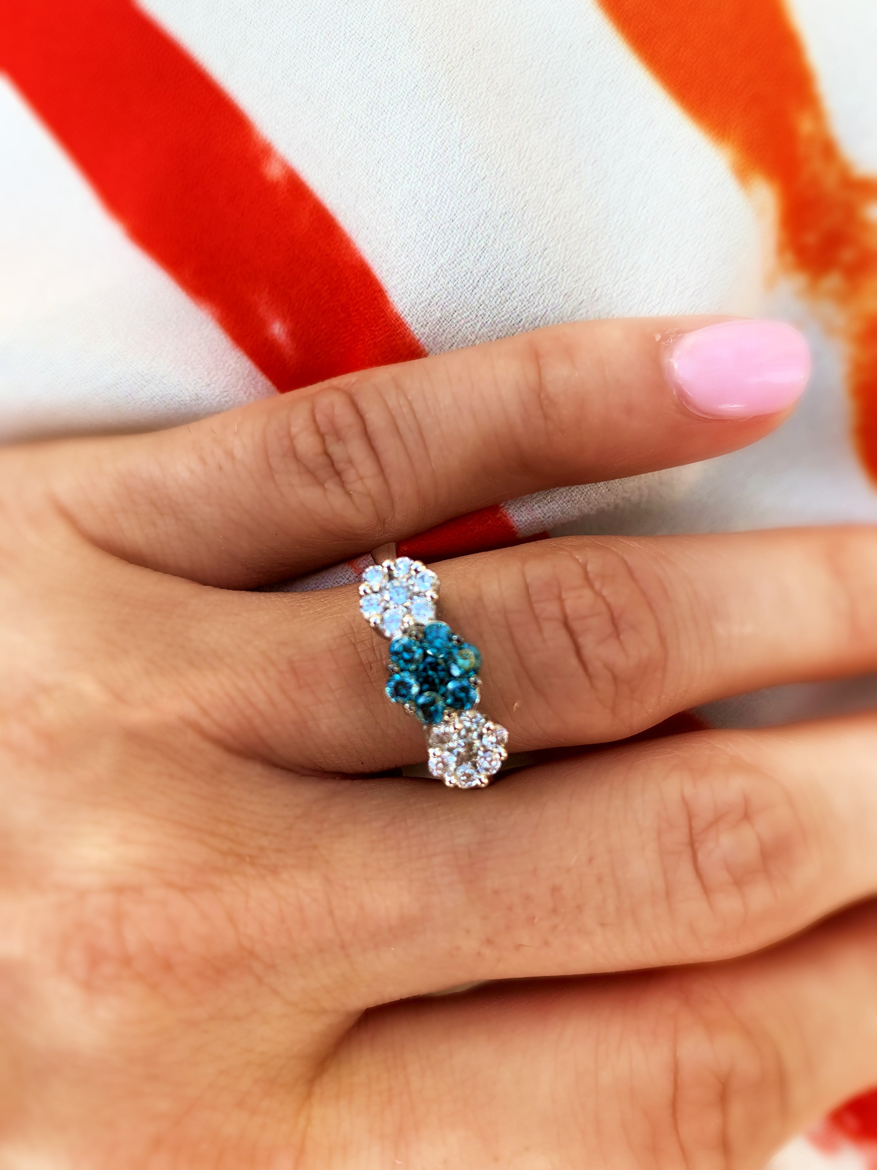 Blue Diamond Flower Ring