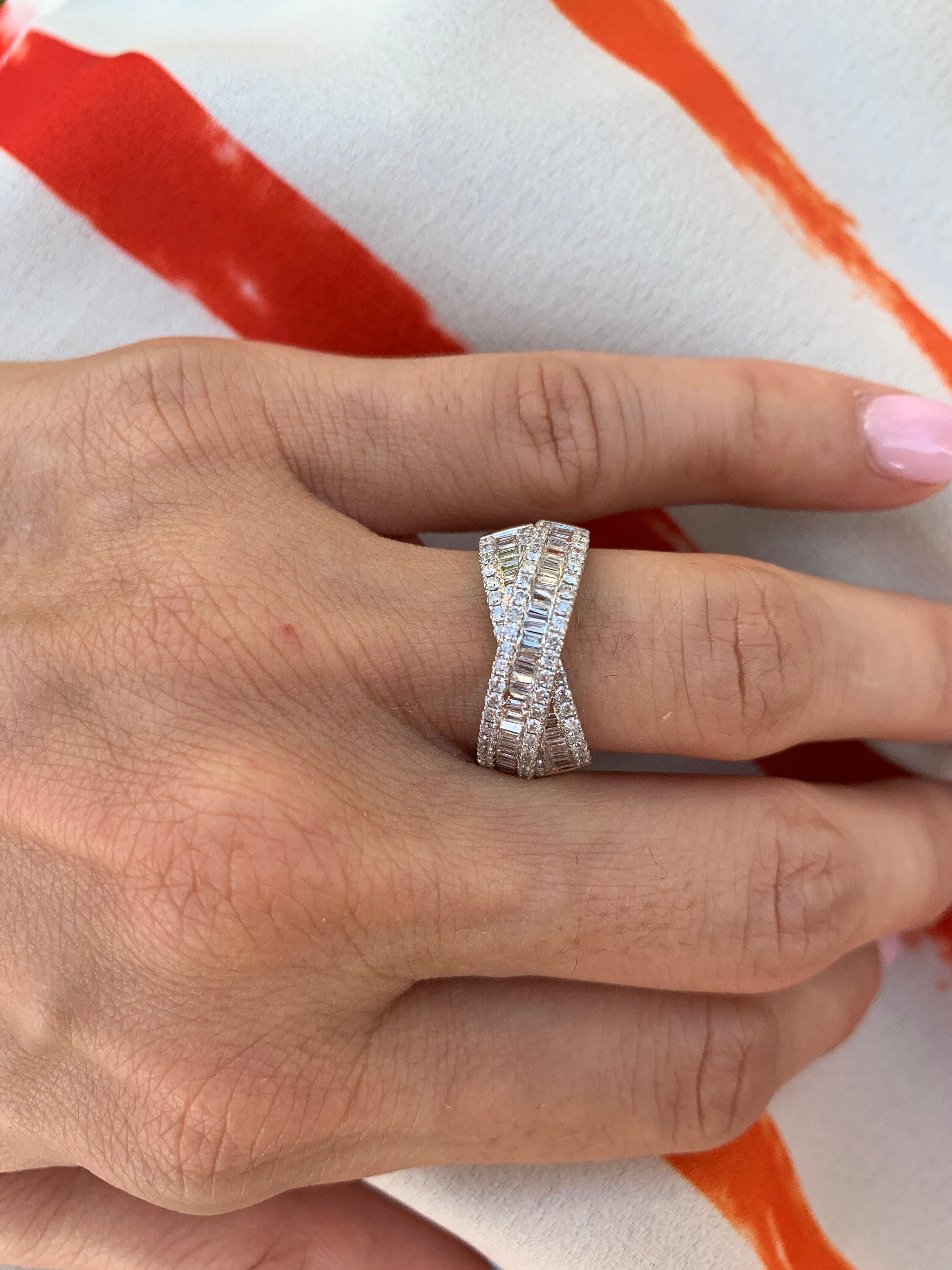 Criss Cross Baguette Diamond Ring