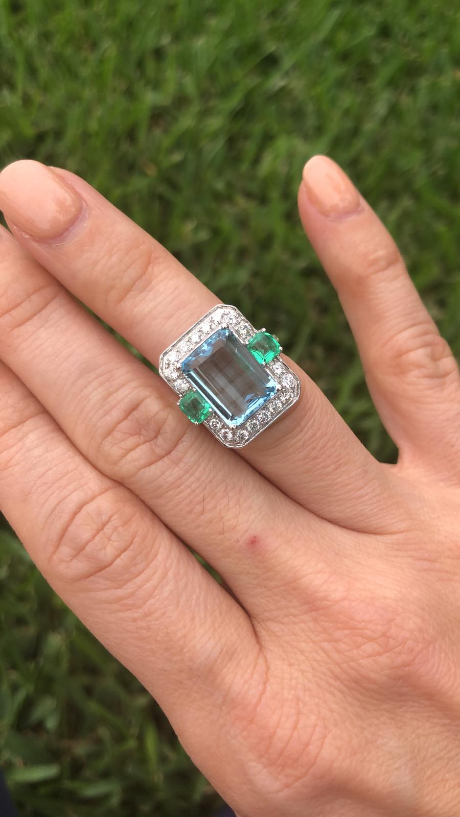 Aquamarine Emerald Cocktail Ring