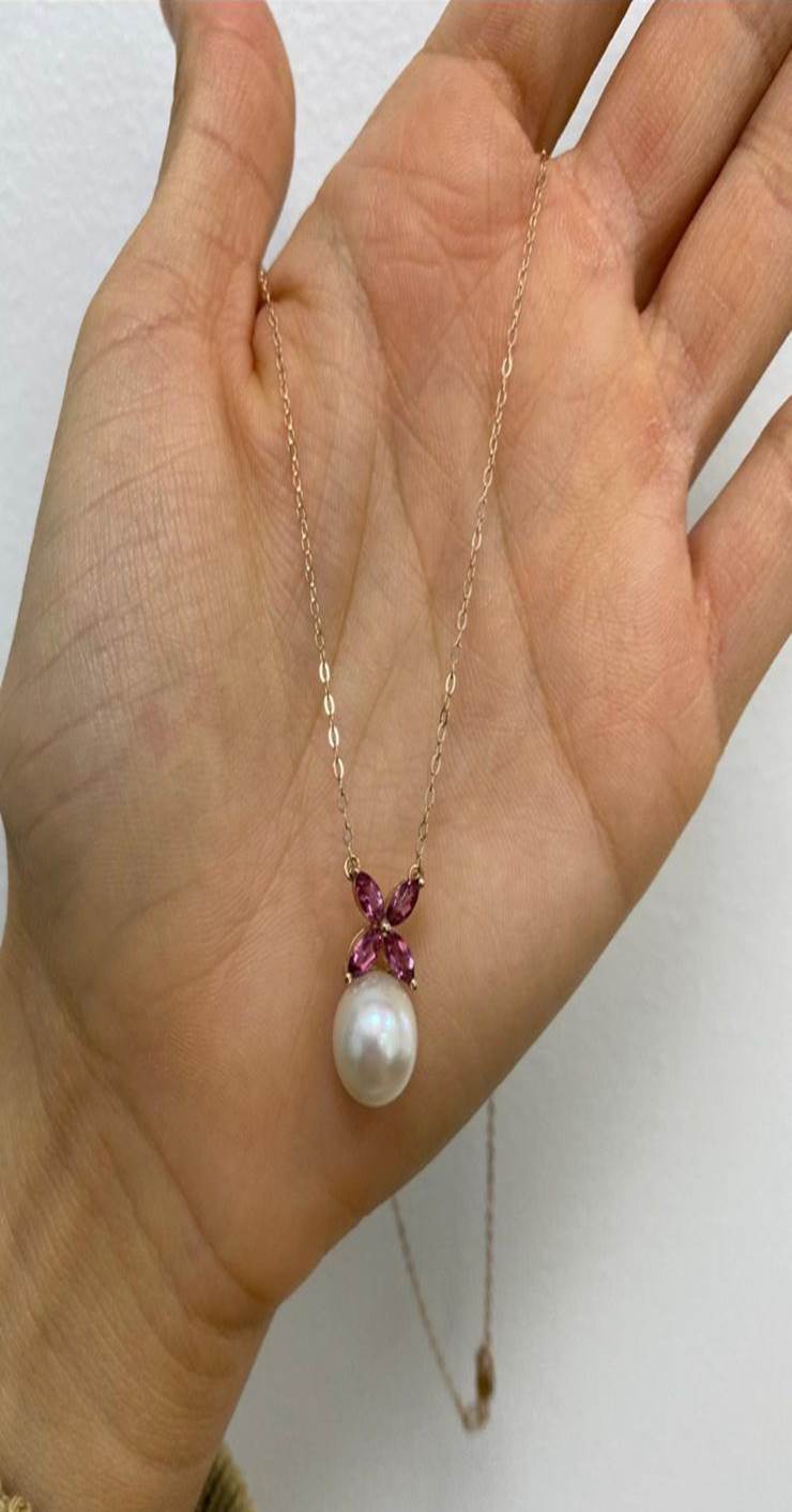 Pink Sapphire Pearl Necklace