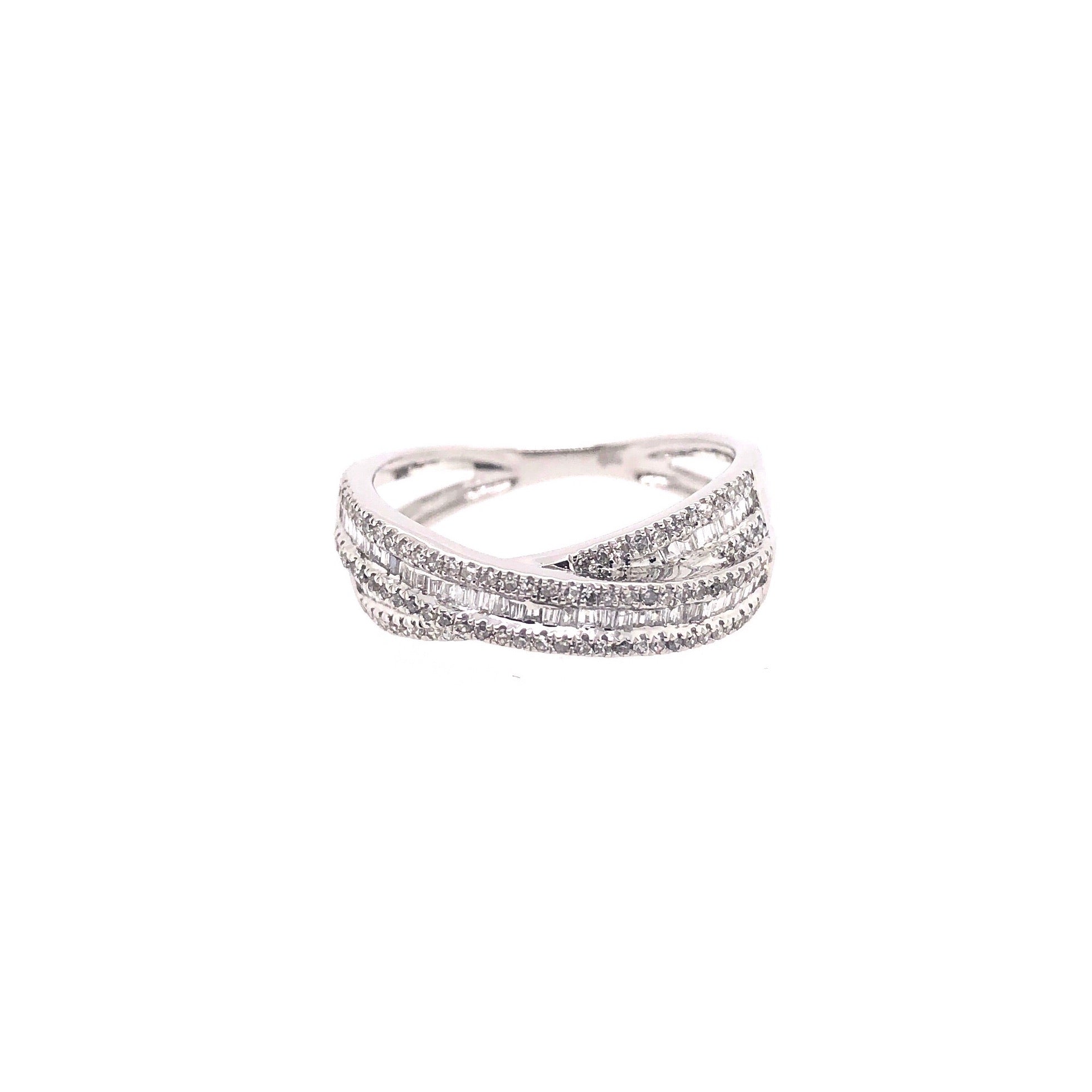 Slim Criss Cross Baguette Diamond Ring